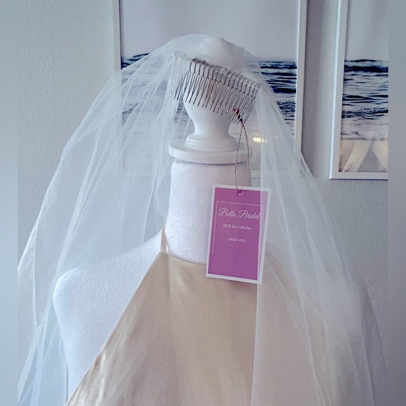 Plain Cathedral Wedding Veil with Long Blusher - Picture 7 of 8